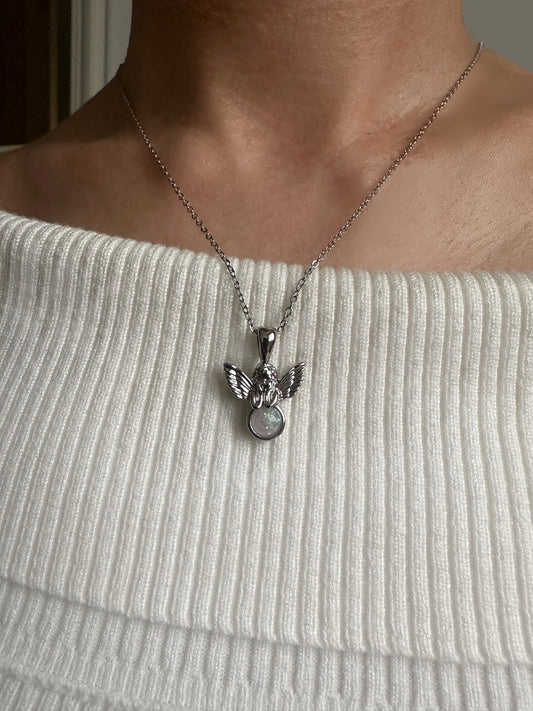 Silver Vintage Angel Doll Stainless Steel Necklace